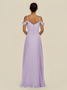 KissDress-Elvani Lavender A Line Chiffon Off the Shoulder Long Bridesmaid Dress with Pleats