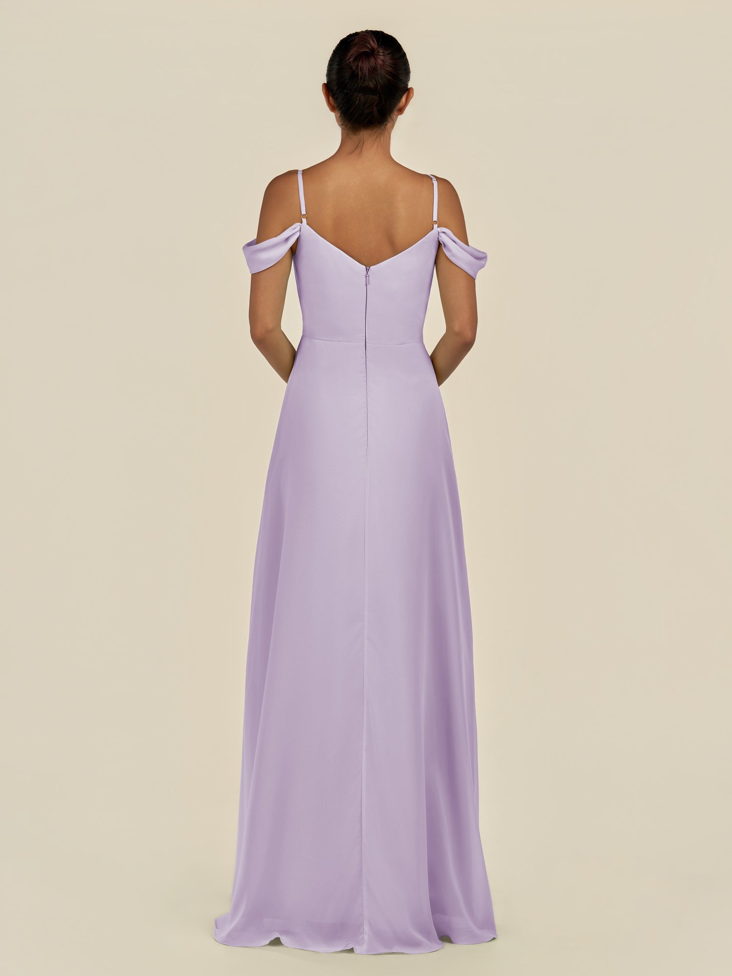 KissDress-Elvani Lavender A Line Chiffon Off the Shoulder Long Bridesmaid Dress with Pleats