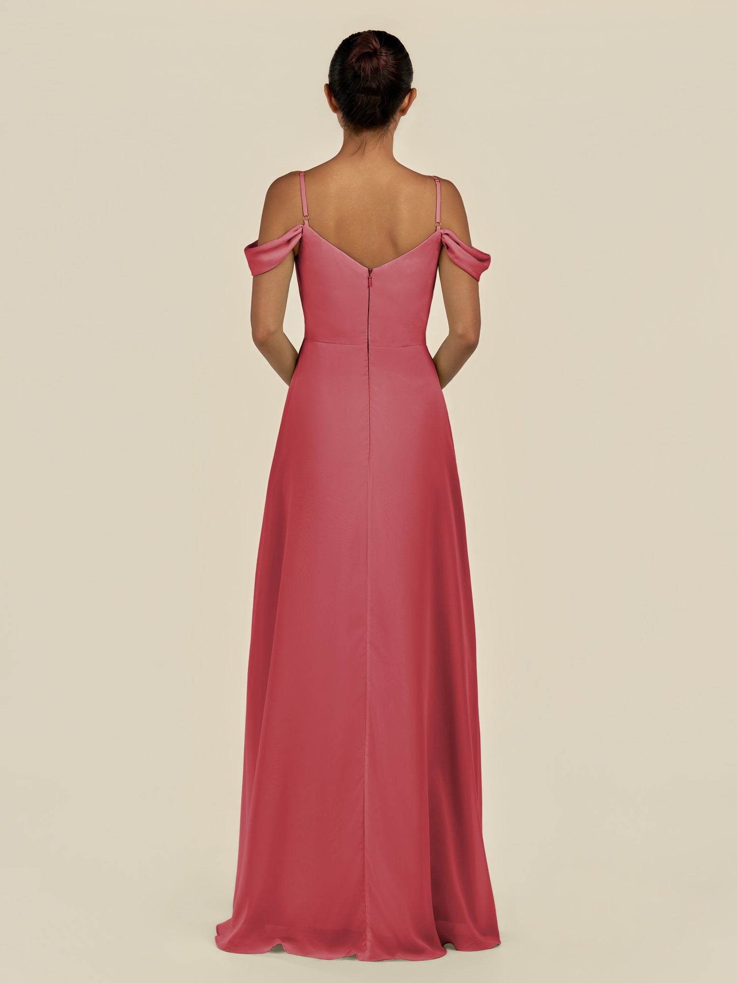 KissDress-Elvani Merlot A Line Chiffon Off the Shoulder Long Bridesmaid Dress with Pleats
