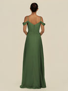 KissDress-Elvani Moss A Line Chiffon Off the Shoulder Long Bridesmaid Dress with Pleats