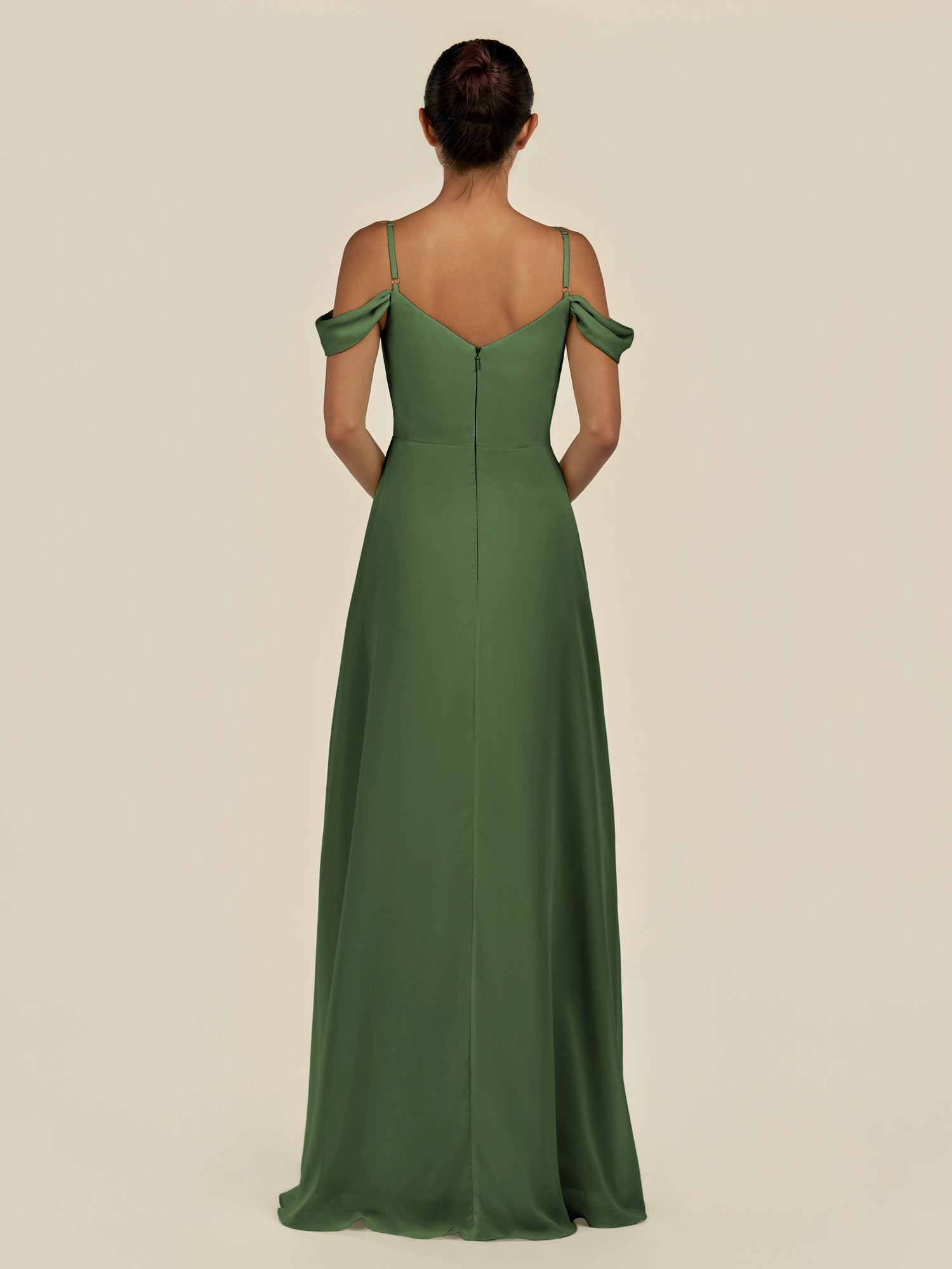 KissDress-Elvani Moss A Line Chiffon Off the Shoulder Long Bridesmaid Dress with Pleats