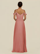 KissDress-Elvani Mulberry A Line Chiffon Off the Shoulder Long Bridesmaid Dress with Pleats