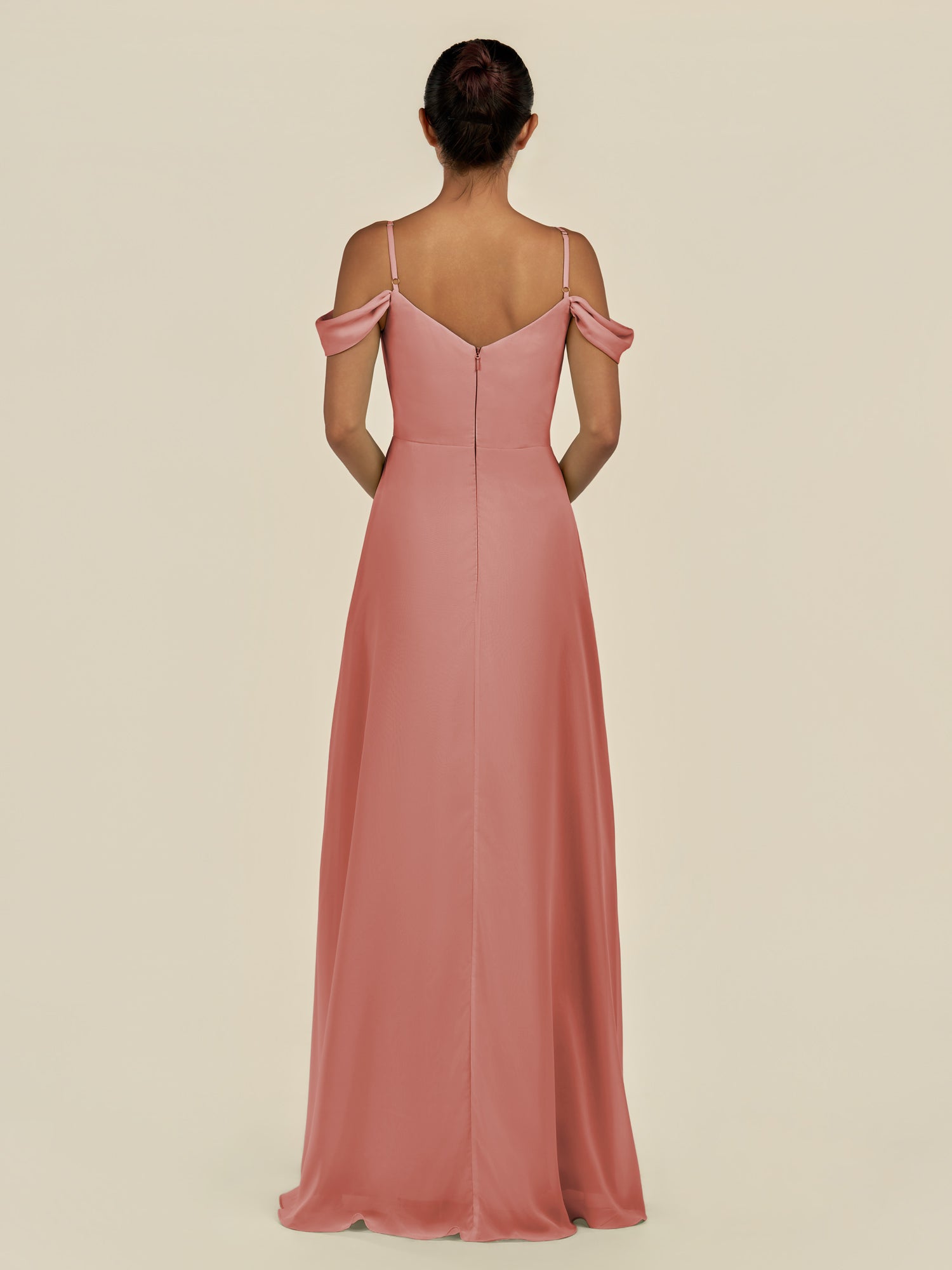 KissDress-Elvani Mulberry A Line Chiffon Off the Shoulder Long Bridesmaid Dress with Pleats