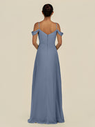KissDress-Elvani Neptune A Line Chiffon Off the Shoulder Long Bridesmaid Dress with Pleats