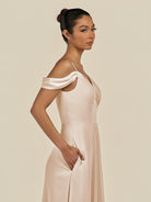 KissDress-Elvani Pale Blush A Line Chiffon Off the Shoulder Long Bridesmaid Dress with Pleats