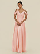 KissDress-Elvani Rose Petal A Line Chiffon Off the Shoulder Long Bridesmaid Dress with Pleats
