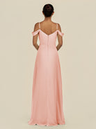 KissDress-Elvani Rose Petal A Line Chiffon Off the Shoulder Long Bridesmaid Dress with Pleats