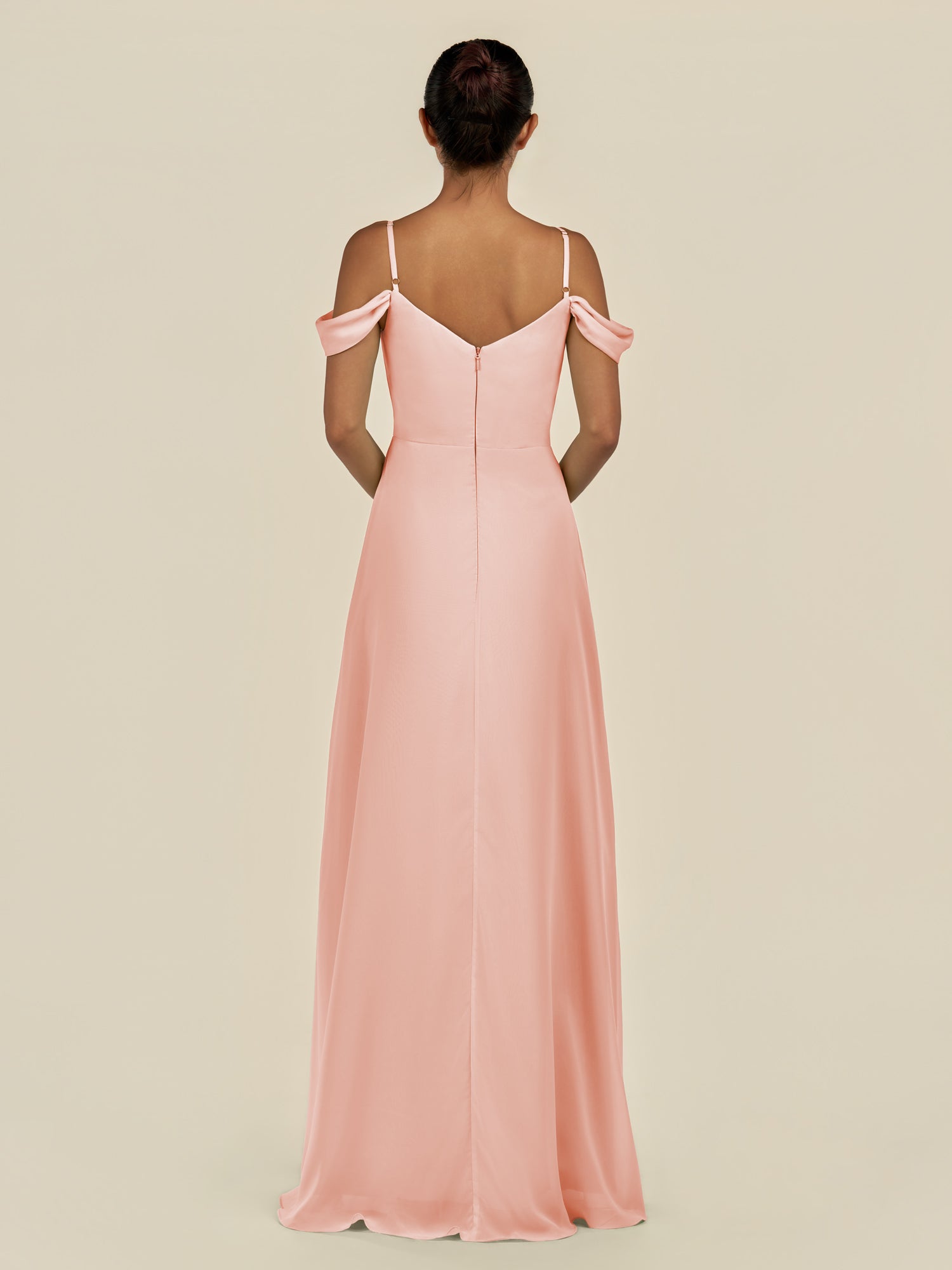 KissDress-Elvani Rose Petal A Line Chiffon Off the Shoulder Long Bridesmaid Dress with Pleats