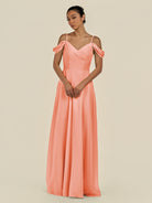 KissDress-Elvani Rosette A Line Chiffon Off the Shoulder Long Bridesmaid Dress with Pleats