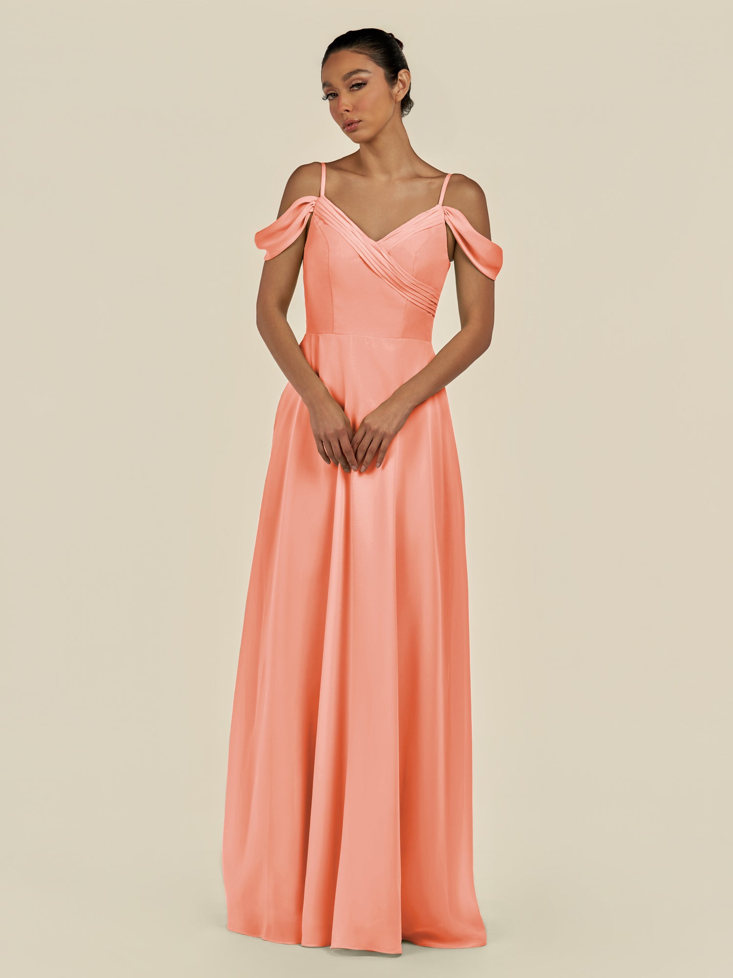 KissDress-Elvani Rosette A Line Chiffon Off the Shoulder Long Bridesmaid Dress with Pleats