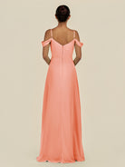 KissDress-Elvani Rosette A Line Chiffon Off the Shoulder Long Bridesmaid Dress with Pleats