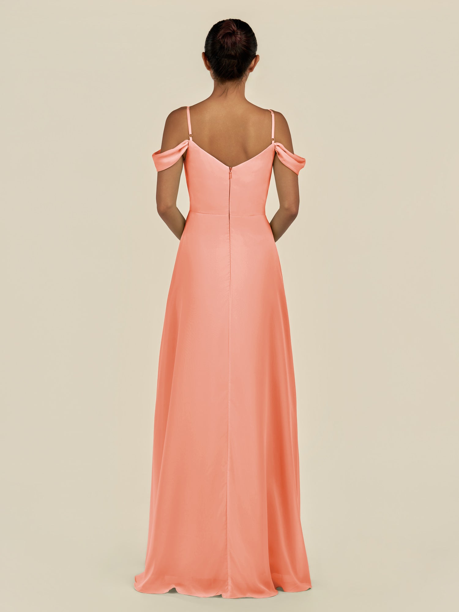 KissDress-Elvani Rosette A Line Chiffon Off the Shoulder Long Bridesmaid Dress with Pleats