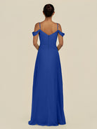 KissDress-Elvani Royal Blue A Line Chiffon Off the Shoulder Long Bridesmaid Dress with Pleats