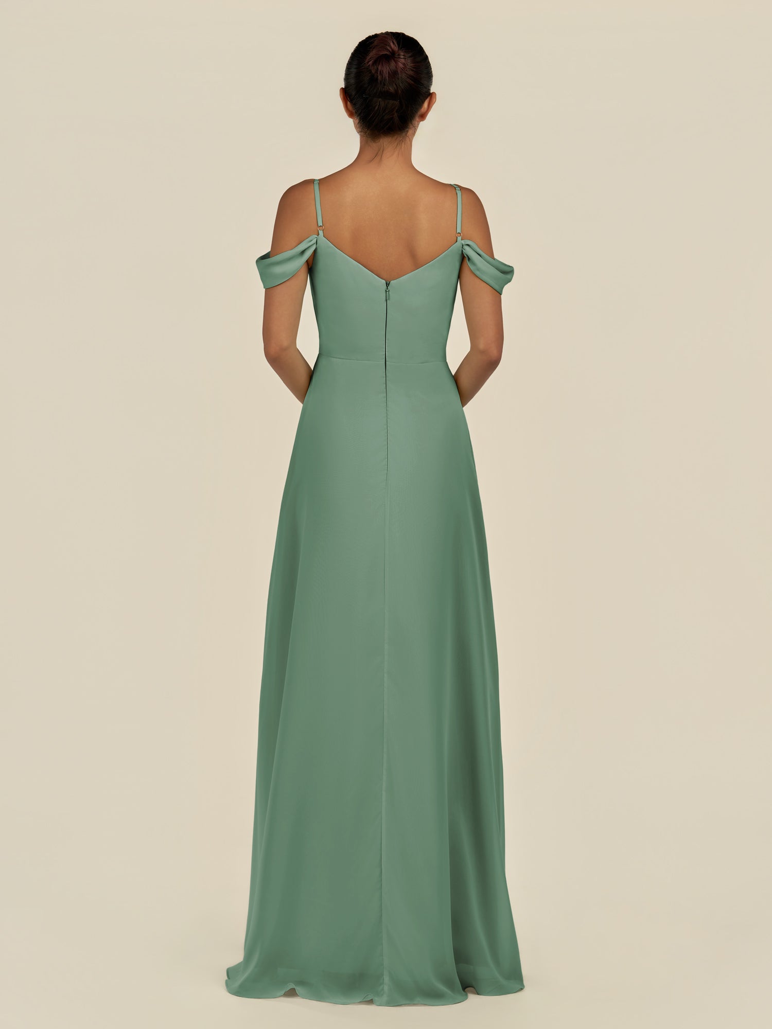 KissDress-Elvani Sea Glass A Line Chiffon Off the Shoulder Long Bridesmaid Dress with Pleats