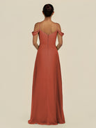 KissDress-Elvani Spice A Line Chiffon Off the Shoulder Long Bridesmaid Dress with Pleats