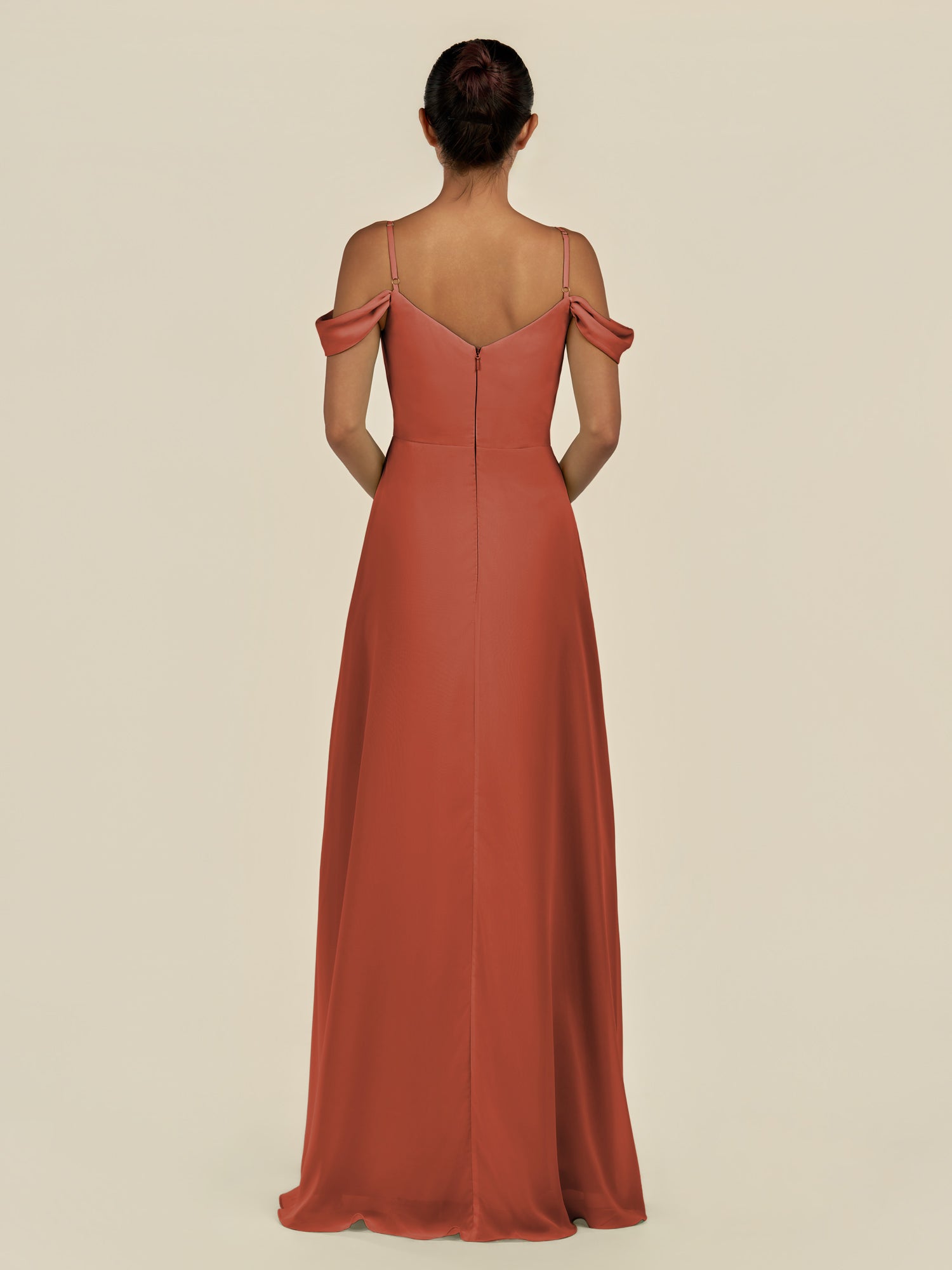 KissDress-Elvani Spice A Line Chiffon Off the Shoulder Long Bridesmaid Dress with Pleats