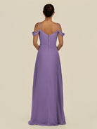 KissDress-Elvani Tahiti A Line Chiffon Off the Shoulder Long Bridesmaid Dress with Pleats