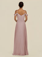 KissDress-Elvani Toffee A Line Chiffon Off the Shoulder Long Bridesmaid Dress with Pleats