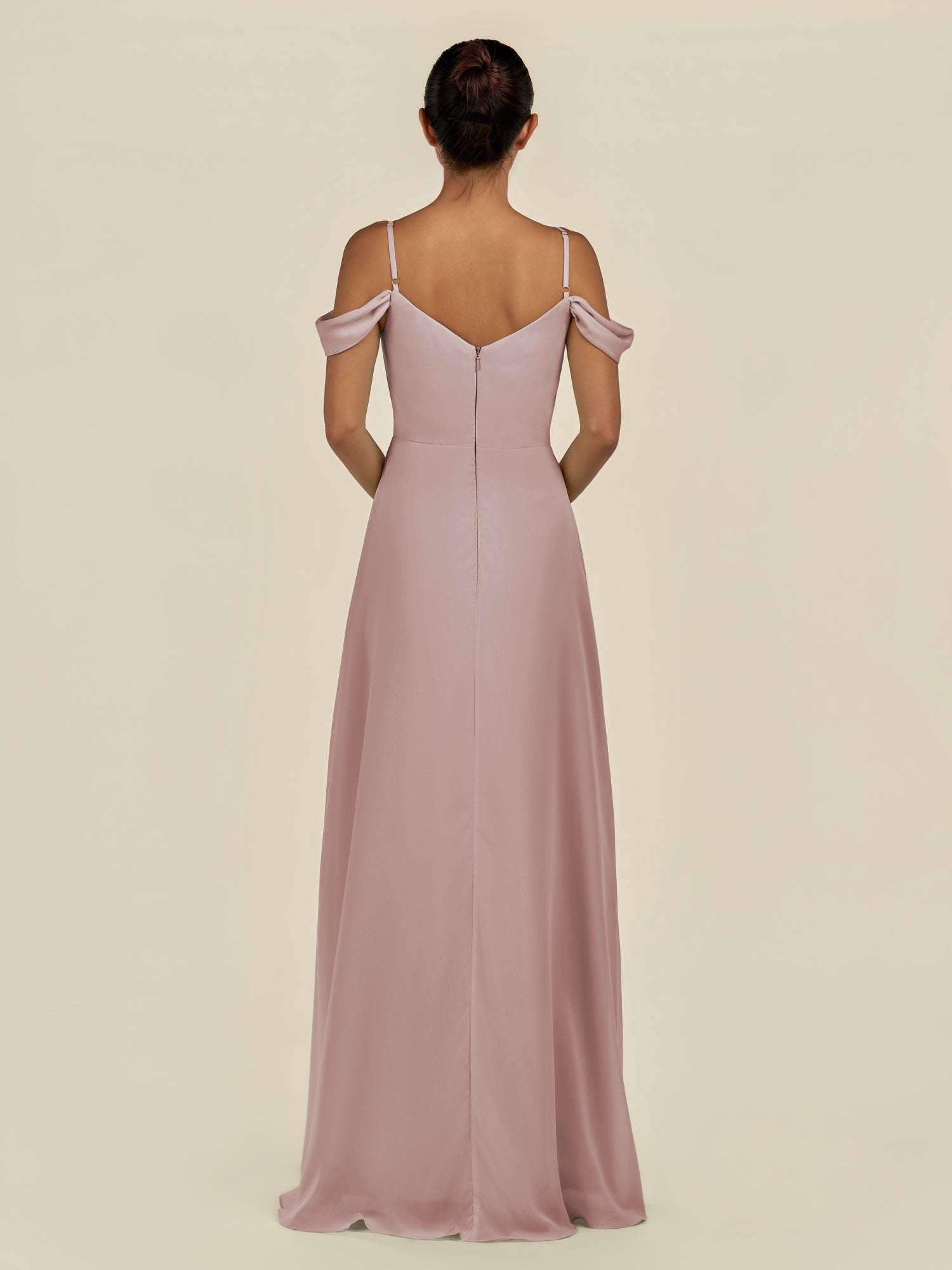 KissDress-Elvani Toffee A Line Chiffon Off the Shoulder Long Bridesmaid Dress with Pleats