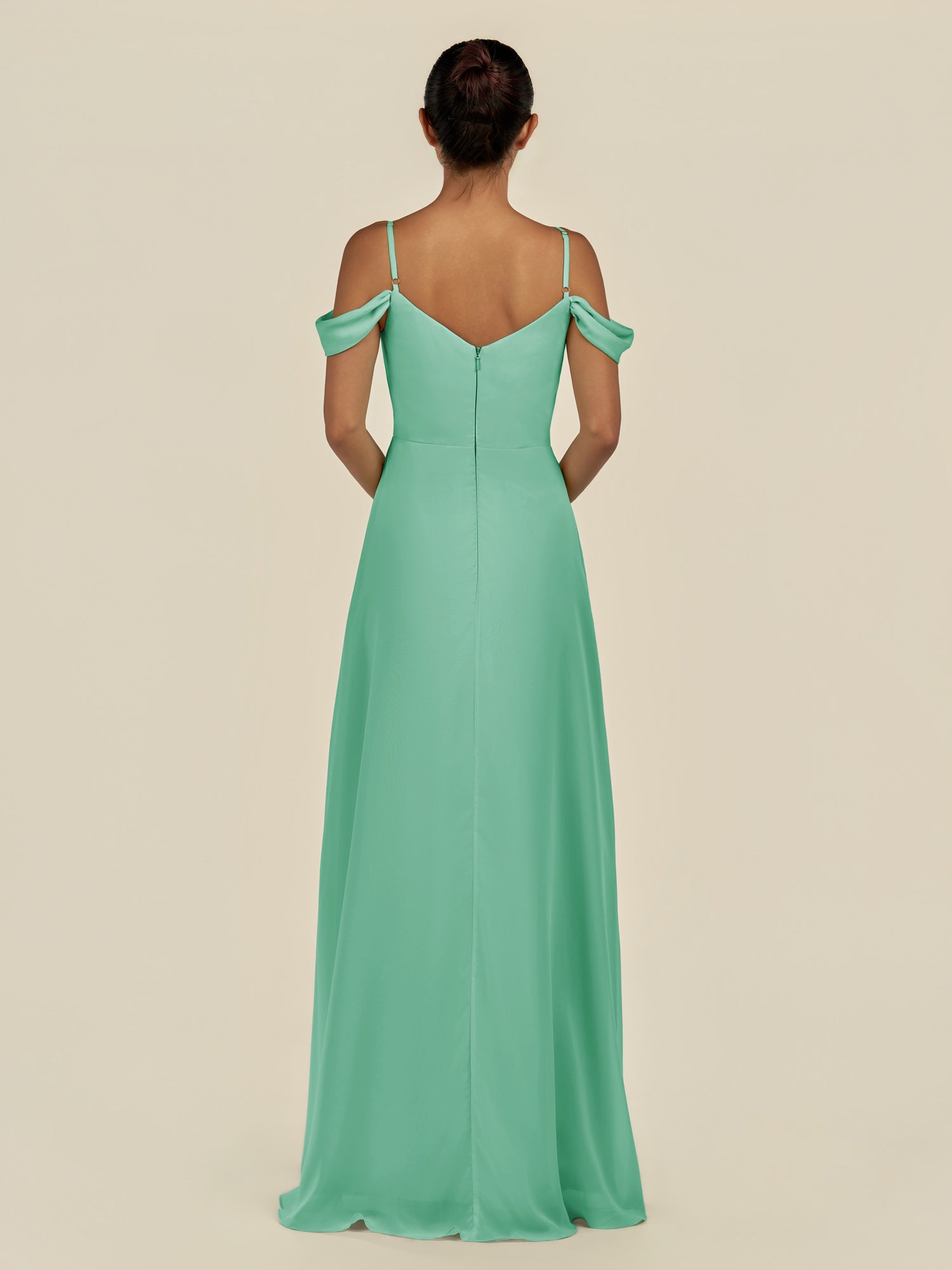 KissDress-Elvani Turquoise A Line Chiffon Off the Shoulder Long Bridesmaid Dress with Pleats