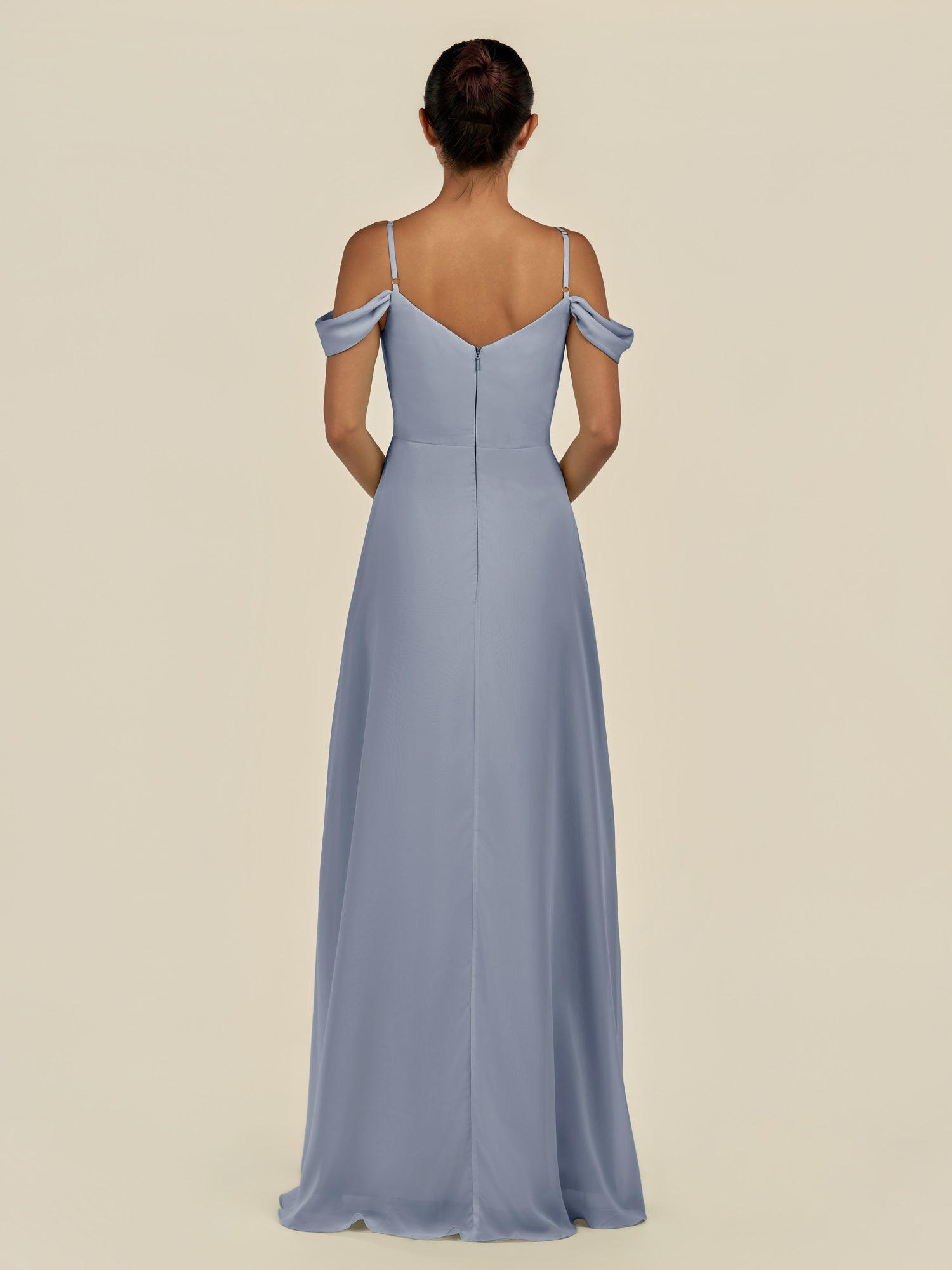 KissDress-Elvani Twilight A Line Chiffon Off the Shoulder Long Bridesmaid Dress with Pleats