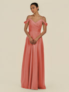 KissDress-Elvani Wild Rose A Line Chiffon Off the Shoulder Long Bridesmaid Dress with Pleats