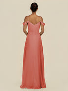 KissDress-Elvani Wild Rose A Line Chiffon Off the Shoulder Long Bridesmaid Dress with Pleats