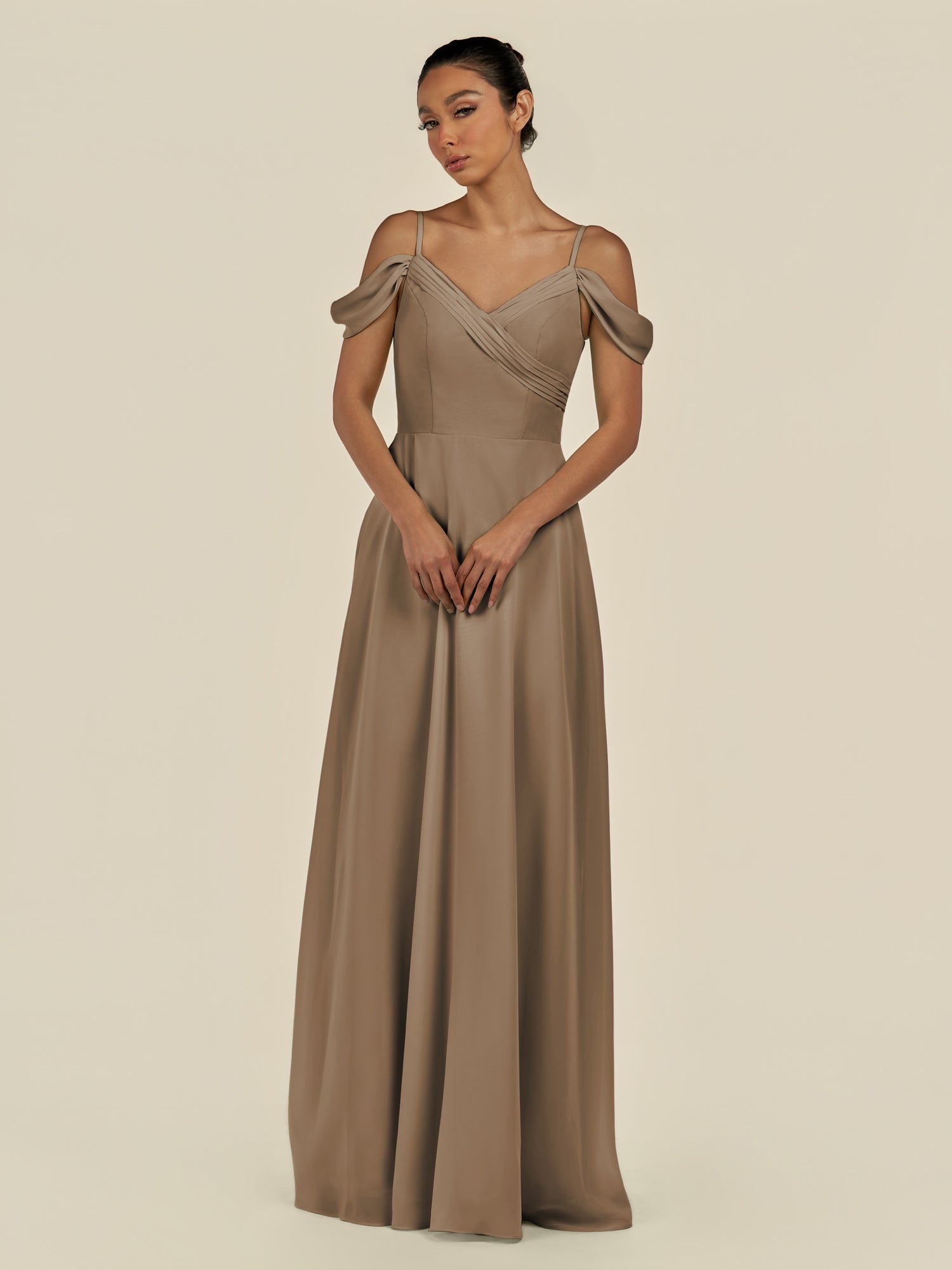 KissDress-Elvani Willow Green A Line Chiffon Off the Shoulder Long Bridesmaid Dress with Pleats