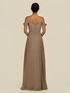 KissDress-Elvani Willow Green A Line Chiffon Off the Shoulder Long Bridesmaid Dress with Pleats