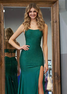 Emelia | Mermaid Spaghettti Strap Beaded Satin Prom Dress with Slit - KissProm