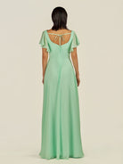 KissDress-Emeris Pale Pistachio A Line Chiffon Square Neck Long Bridesmaid Dress with Flutter Sleeves