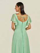 KissDress-Emeris Pale Pistachio A Line Chiffon Square Neck Long Bridesmaid Dress with Flutter Sleeves