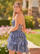 Emma | A Line One Shoulder Navy Tiered Lace Short Homecoming Dress - KissProm