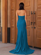 Eowyn | Mermaid Strapless Satin Long Prom Dresses With Split - KissProm