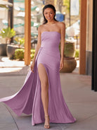Eowyn | Mermaid Strapless Satin Long Prom Dresses With Split - KissProm
