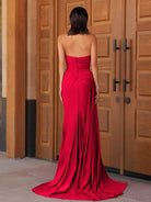 Eowyn | Mermaid Strapless Satin Long Prom Dresses With Split - KissProm