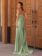 Eowyn | Mermaid Strapless Satin Long Prom Dresses With Split - KissProm