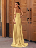 Eowyn | Mermaid Strapless Satin Long Prom Dresses With Split - KissProm