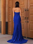 Eowyn | Mermaid Strapless Satin Long Prom Dresses With Split - KissProm