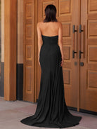 Eowyn | Mermaid Strapless Satin Long Prom Dresses With Split - KissProm