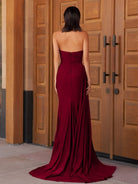 Eowyn | Mermaid Strapless Satin Long Prom Dresses With Split - KissProm