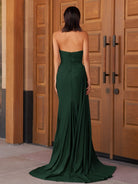 Eowyn | Mermaid Strapless Satin Long Prom Dresses With Split - KissProm