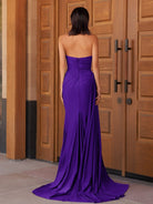 Eowyn | Mermaid Strapless Satin Long Prom Dresses With Split - KissProm