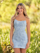 Amari | Sky Blue Bodycon Lace Homecoming Dress with Beading - KissProm