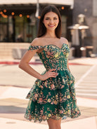 Everly | Green - A - Line Sweetheart Tiered Short Homecoming Dress - KissProm