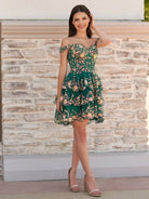 Everly | Green - A - Line Sweetheart Tiered Short Homecoming Dress - KissProm