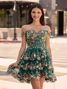 Everly | Green - A - Line Sweetheart Tiered Short Homecoming Dress - KissProm