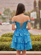 Everly | Peacock - A - Line Sweetheart Tiered Short Homecoming Dress - KissProm