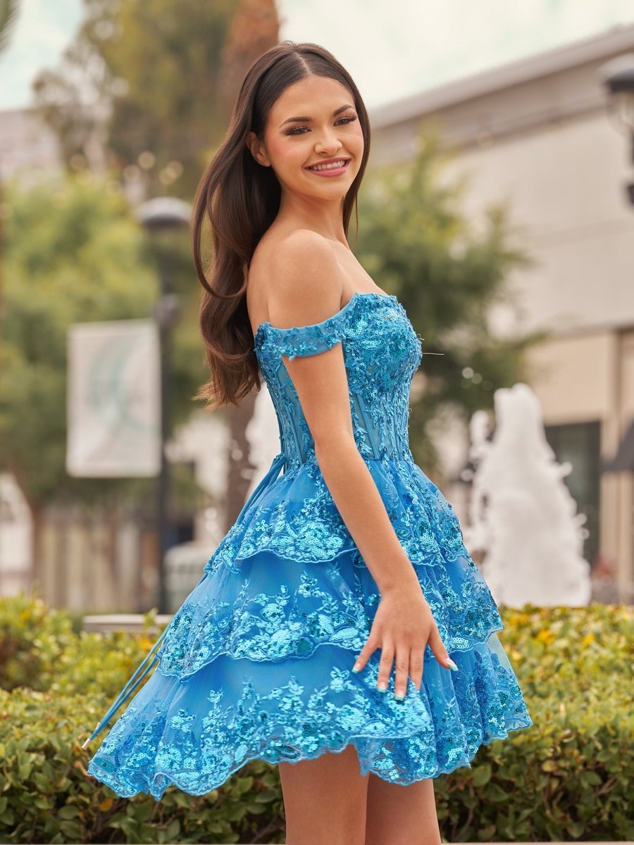 Everly | Peacock - A - Line Sweetheart Tiered Short Homecoming Dress - KissProm