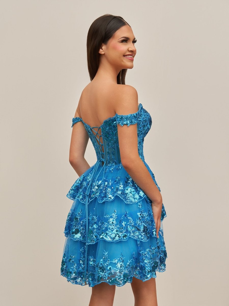 Everly | Peacock - A - Line Sweetheart Tiered Short Homecoming Dress - KissProm